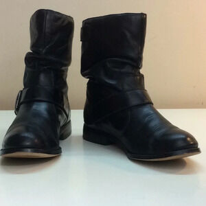 Arturo Chiang Black Slouch Ankle Boot with Buckle